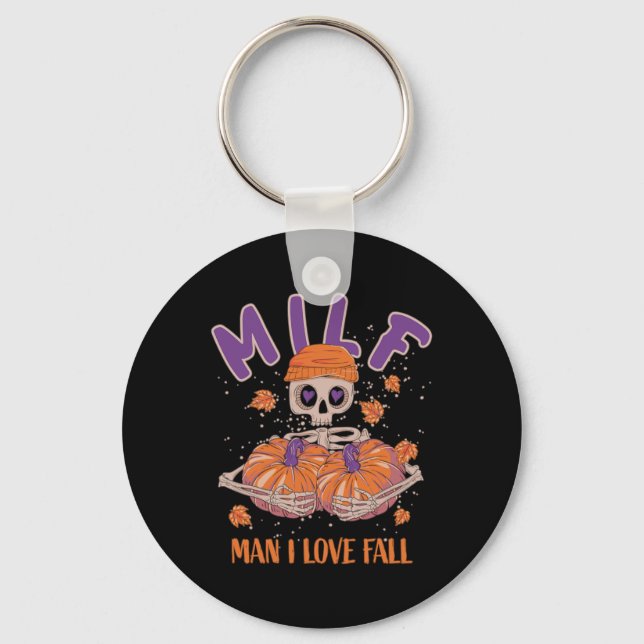 Porte-clés Skeleton Man I Love Fall Funny Skeleton Citrouille (Recto)