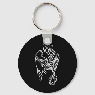 Porte-clés Skeleton tenant chat amusant Halloween Costume Hom