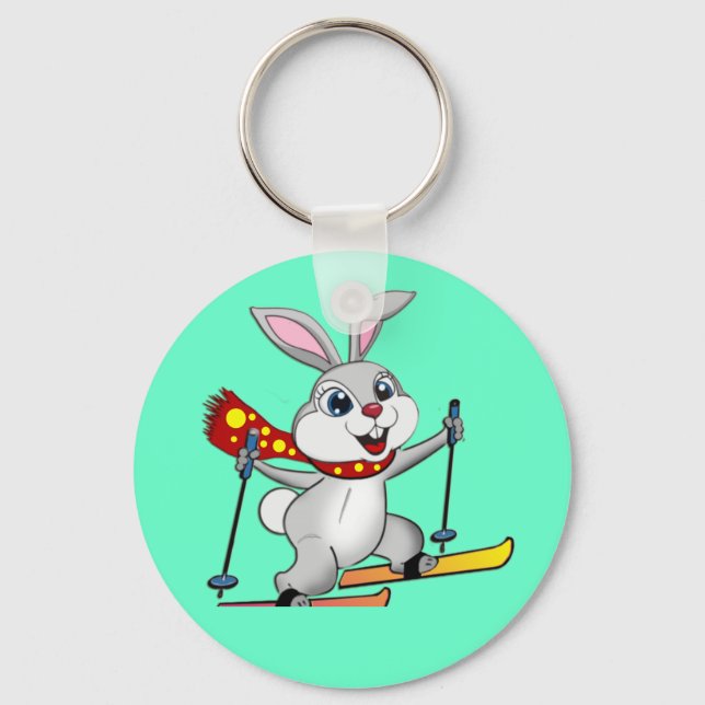 Porte-clés Ski Bunny - Drôle et joli dessin animé (Recto)