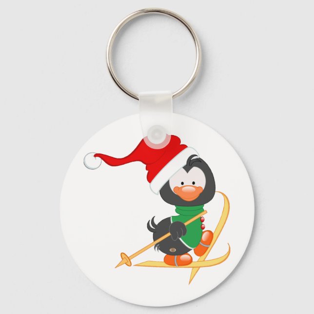 Porte-clés Ski de pingouin de Noël (Recto)