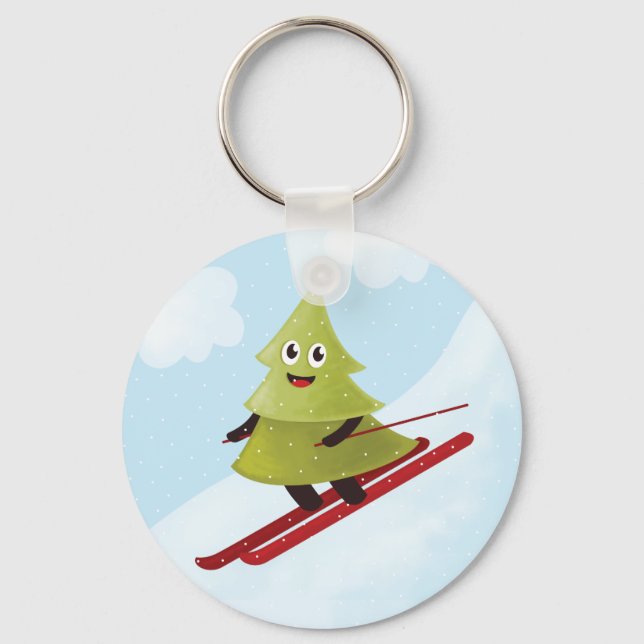 Porte-clés Ski Pine Arbre Cute Sports Neige hiver (Recto)