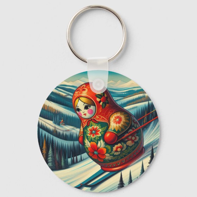 Porte-clés Ski Poupée Matryoshka Neige d'hiver (Recto)