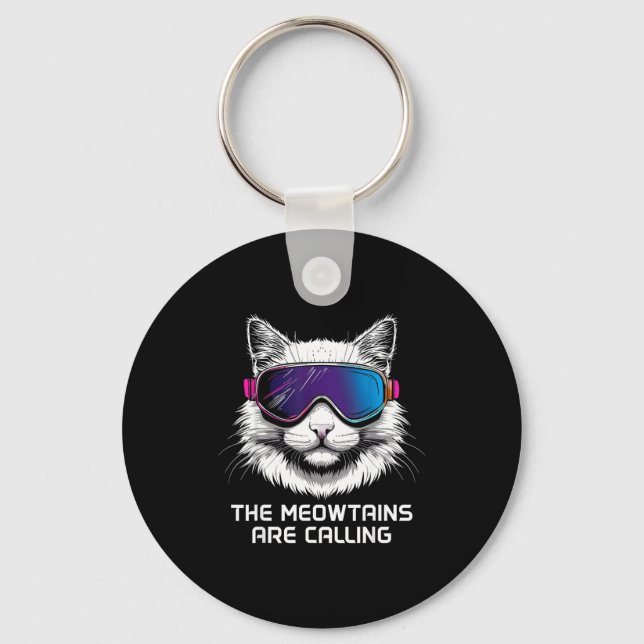 Porte-clés Ski snowboard chat drôle les meowtains appellent (Recto)