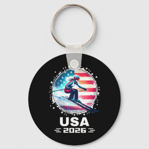 Porte-clés Skieuse Équipe de Ski Usa 2026 Ski Drapeau América