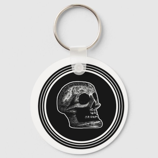 Porte-clés SKULL - Noir et Blanc ovale (Recto)
