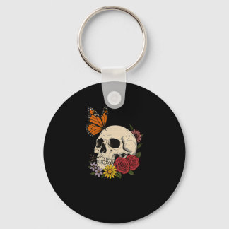 Porte-clés Skulls Monarch Butterfly Flowers Halloween Men Wom