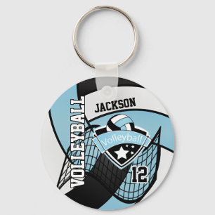 Porte-clés Sky Blue, Black & White Volleball Design