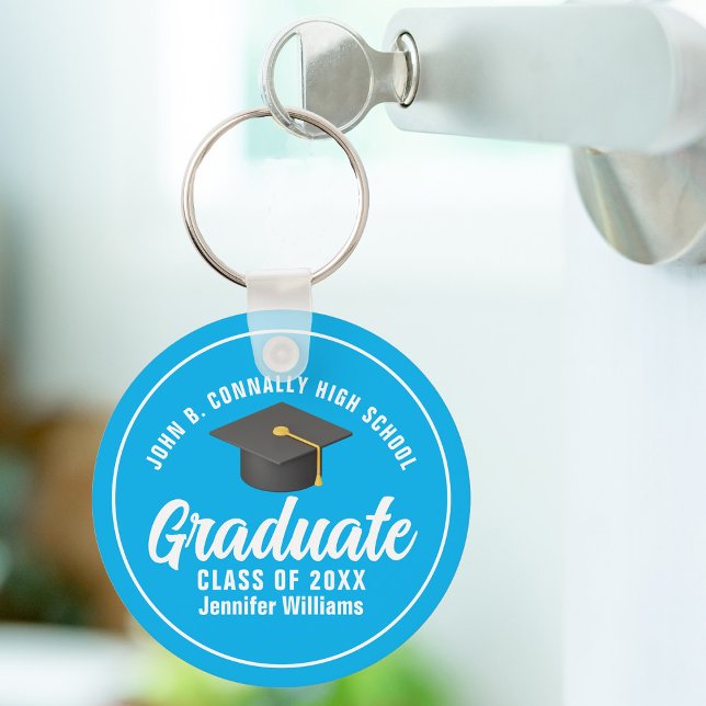 Porte-clés Sky Blue White Graduate sur mesure cadeau de diplô (Créateur téléchargé)