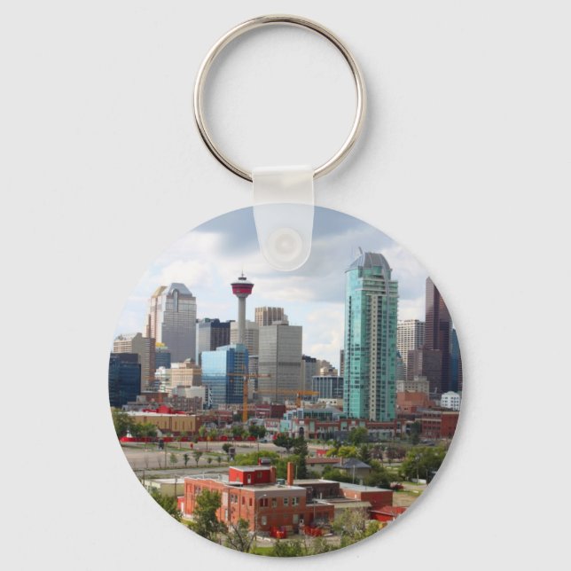 Porte-clés Skyline de Calgary avec bâtiments et tour (Recto)