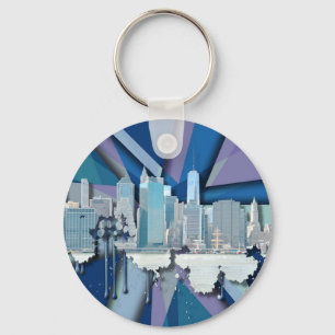 Porte-clés Skyline de New York   Bleu 3D