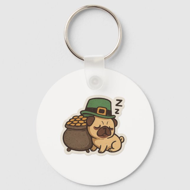 Porte-clés Sleepy Pug Guardian St.Patrick's Day (Recto)