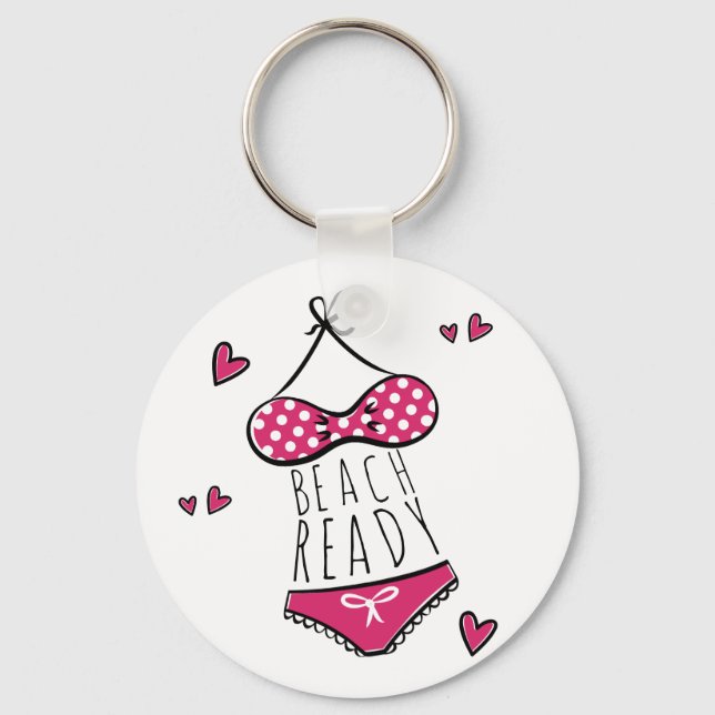 Porte-clés Slogan de plage prêt Bikini rose (Recto)