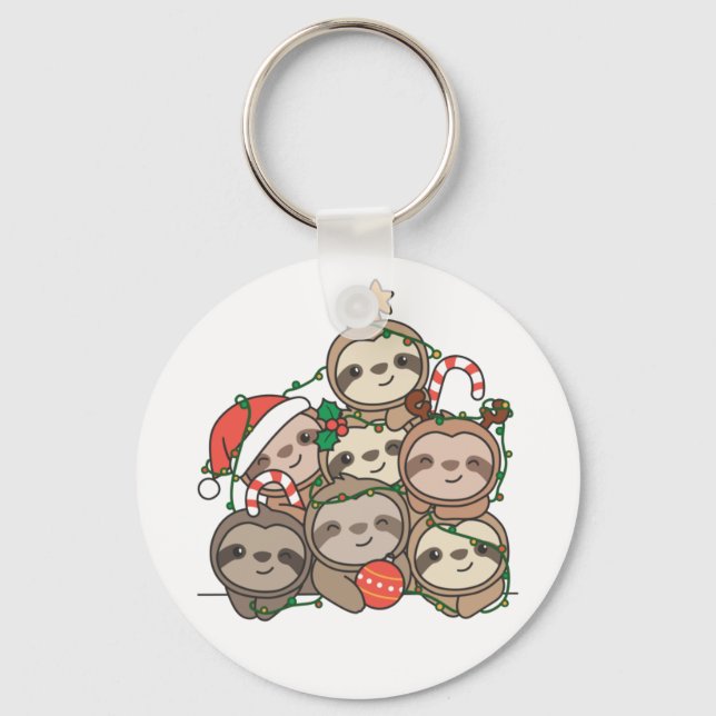 Porte-clés Sloth Christmas Tree Funny Animal Christmas Keycha (Recto)
