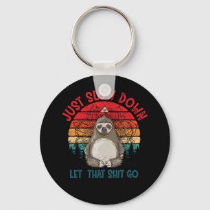 Porte-clés Sloth Just Slow Down Yoga Meditation Retro Vintage