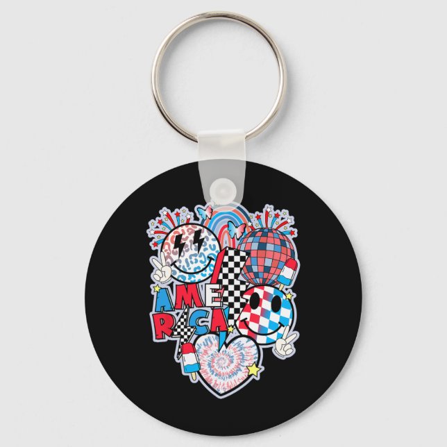 Porte-clés Smile Face Heart Américain Drapeau Femmes Hommes 4 (Recto)