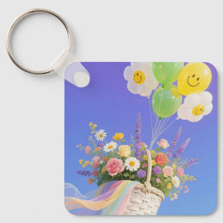 Porte-clés Smiley Balloon and Flower Basket Keychain