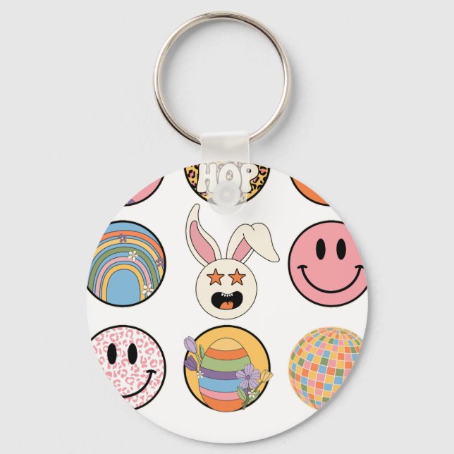 Porte-clés smiley hip-hop, rétro, vintage (Recto)