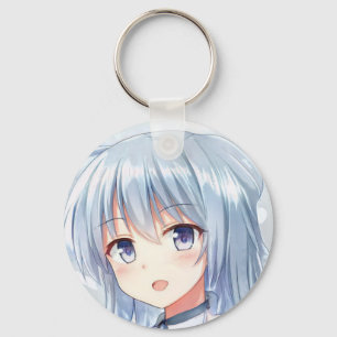 Porte-clés Smiling anime fille cheveux gris lavande yeux mang