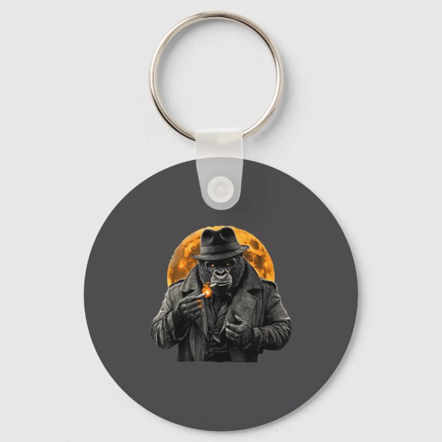 Porte-clés Smoking Gorilla In Trench Coat With Orange Moon Ar (Recto)