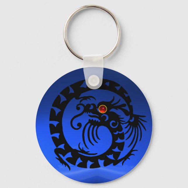 Porte-clés SNAKE DRAGON, noir, rubis rouge, saphir bleu (Recto)