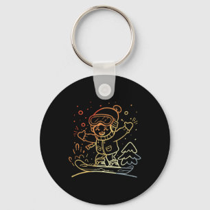 Porte-clés Snowboard Kid Style Graphique Rétro Pour Garçons E
