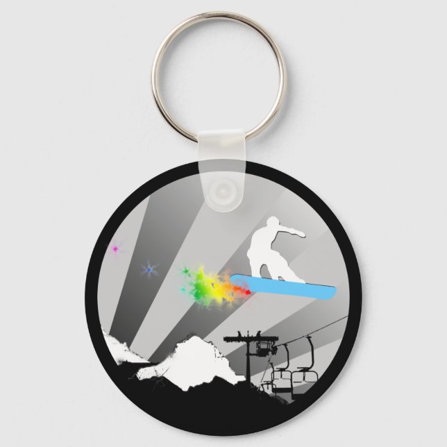 Porte-clés snowboard. piste en poudre. (Recto)