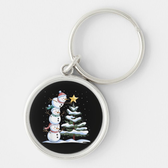 Porte-clés Snowman Merry Christmas Santa Claus Tree Snow Fami (Devant)