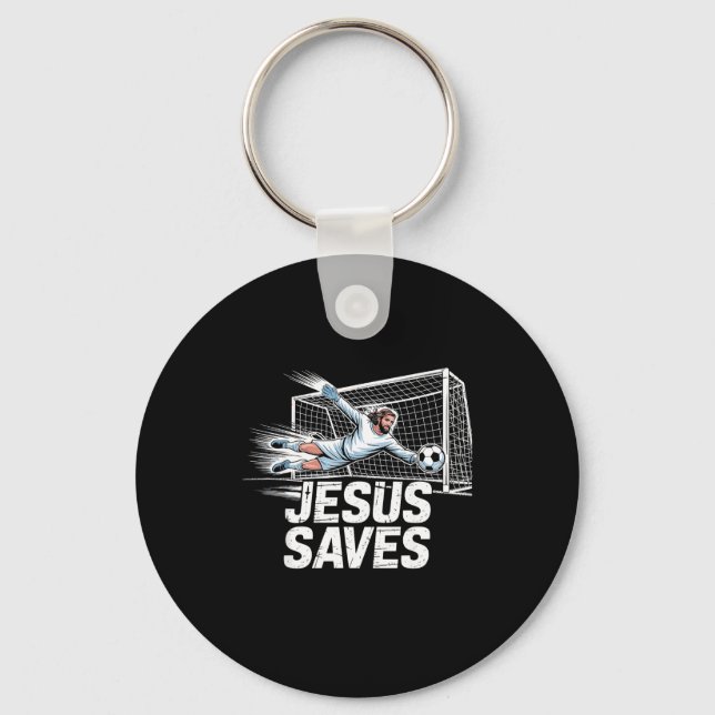 Porte-clés Soccer Goalie Goalkeeper Jesus Saves Christian Soc (Recto)