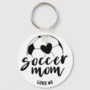Porte-clés Soccer Mom Heart Ball Nom et numéro personnalisé