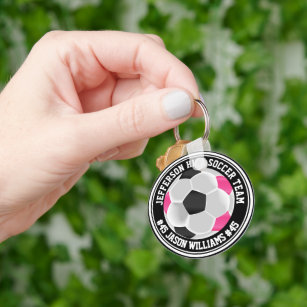Porte-clés Soccer rose, noir et blanc ⚽ Porte - clé