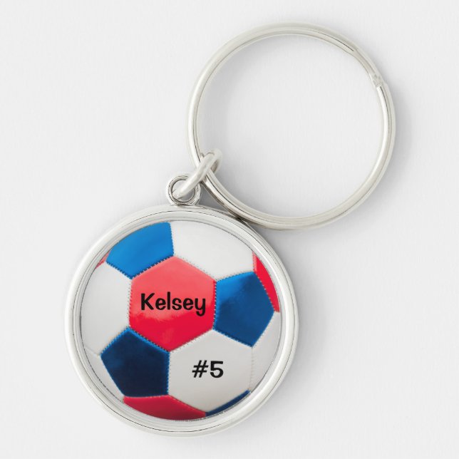 Porte-clés Soccer Rouge Blanc et Bleu Clé Cercle (Devant)