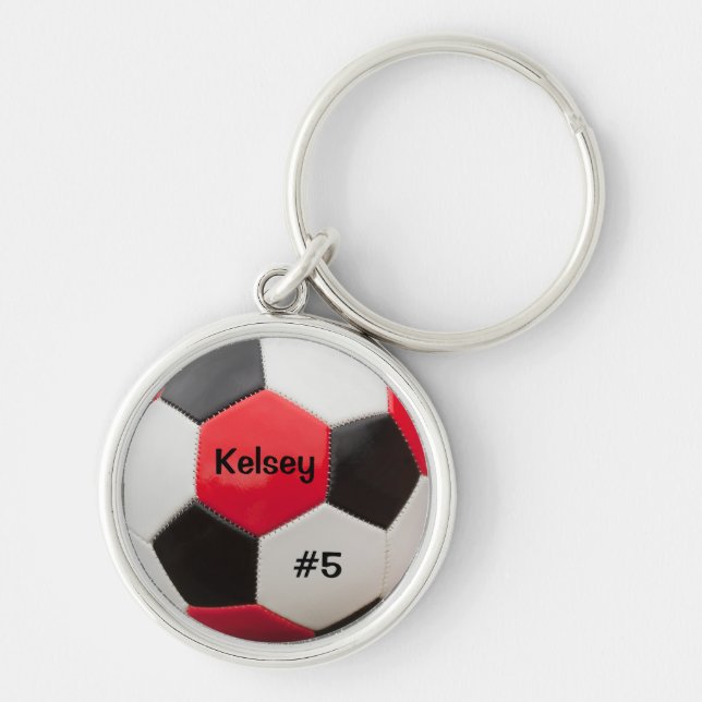 Porte-clés Soccer Rouge Blanc et Noir Clé Bague (Devant)