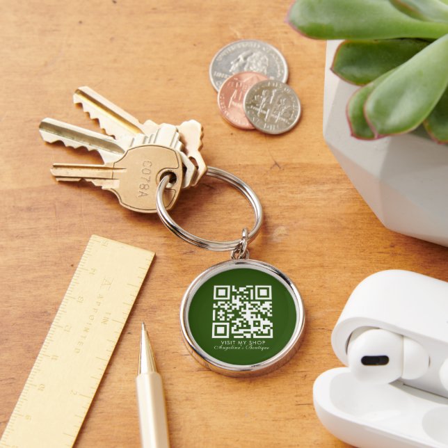Porte-clés Social Media Business Logo QR Code Vert (Bureau)