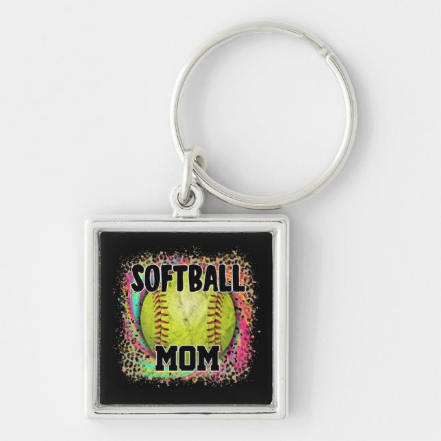Porte-clés Softball Mom Tie Dye Empreinte de léopard Yellow B (Devant)