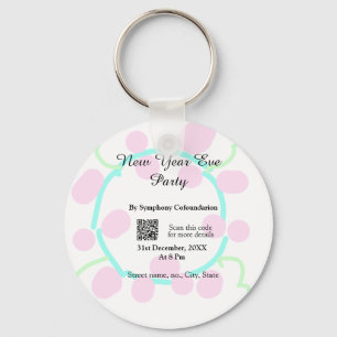 Porte-clés Soirée du nouvel an scan QR RSVP nom rose bleu
