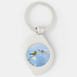 Porte-clés Soirée Grosbeak Peinture - Cute Original Chien Art