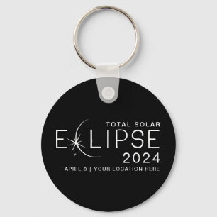 Porte-clés Solar Eclipse 2024 Lieu personnalisé Commémoratif