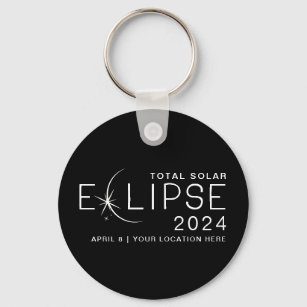 Porte-clés Solar Eclipse 2024 Lieu personnalisé Commémoratif
