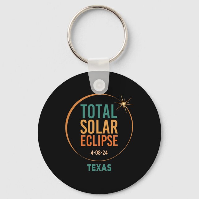 Porte-clés Solar Eclipse Texas 8 avril 2024 Totalité (Recto)