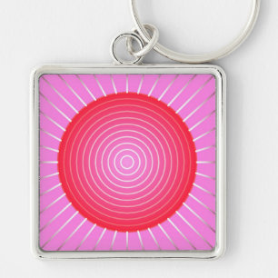 Porte-clés Soleil Abstrait en corail, rose et argent