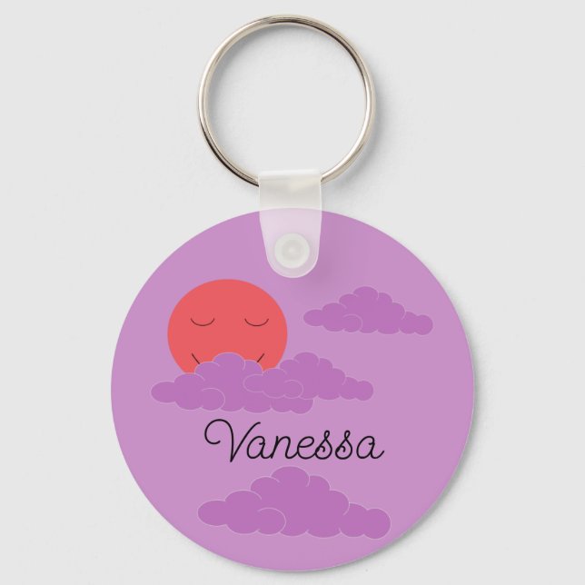 Porte-clés Soleil couchant avec des nuages violets : Lavande (Recto)