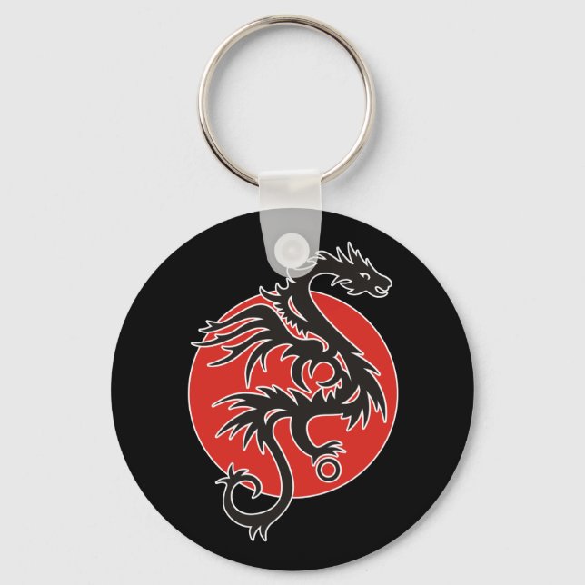 Porte-clés Soleil Dragon - noir rouge blanc + vos idées (Recto)
