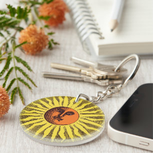 Porte-clés Soleil Hippie Heureux Souriant Jaune Céleste Vinta