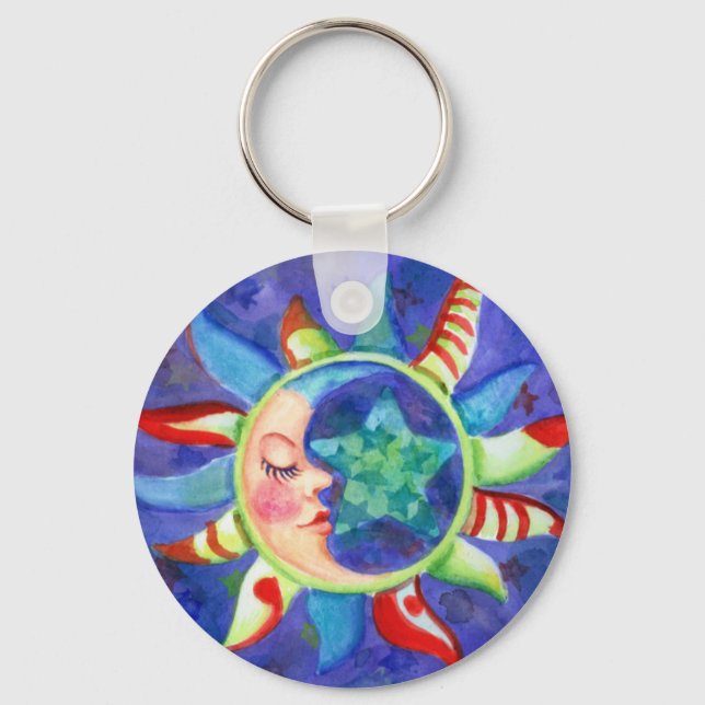 Porte-clés SOLEIL, LUNE & ÉTOILES par SHARON SHARPE (Recto)