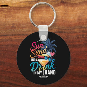 Porte-clés Soleil Sable et une Boisson à la Main Croisière de