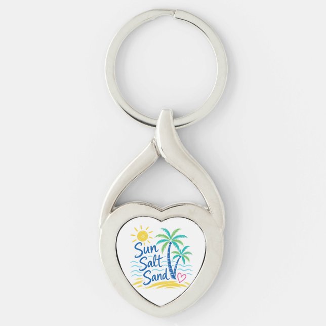 Porte-clés Soleil Sel Sable – Palmier de Plage Tropical Été  (Devant)