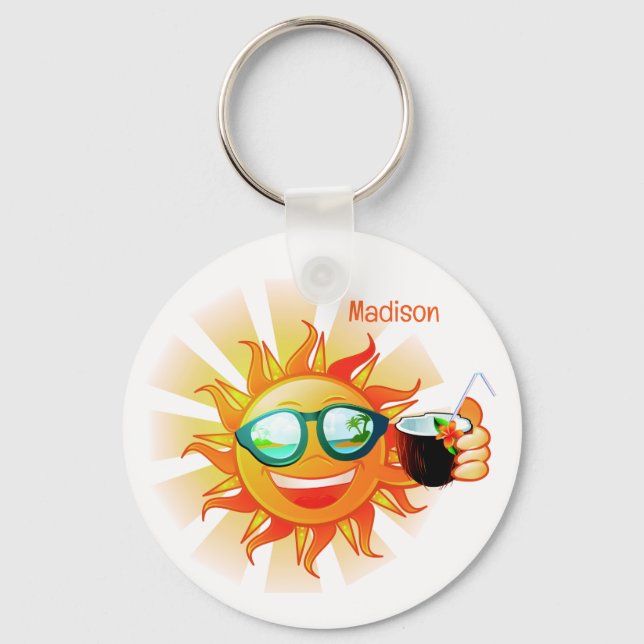 Porte-clés Soleil Tropical Texte Personnalisé (Recto)