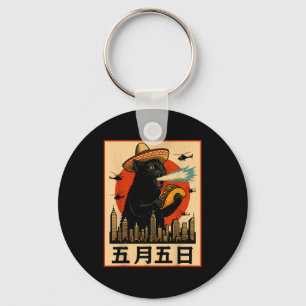 Porte-clés Sombrero kaiju chat taco drôle cinco de mayo rétro