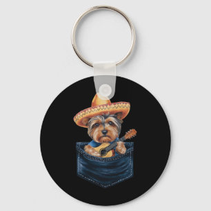 Porte-clés Sombrero Yorkshire Terrier Chien Jouant Guitare Ci