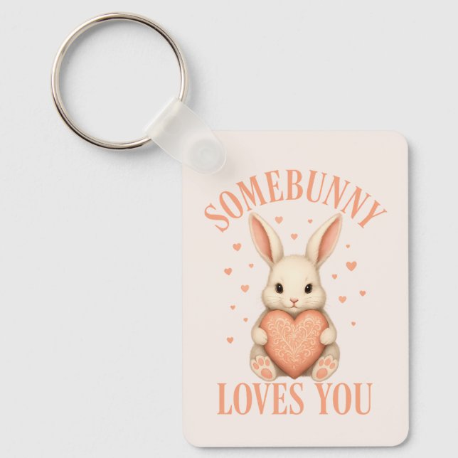 Porte-clés Somebunny Loves You Cute Bunny on Soft Blush (Recto)